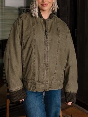 Free People We The Free Jax Washed Bomber in Olive Green NWT